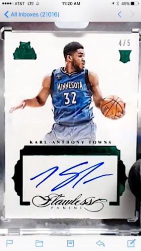 201516 Panini Flawless Karl Anthony Towns Auto 45 Emerald 