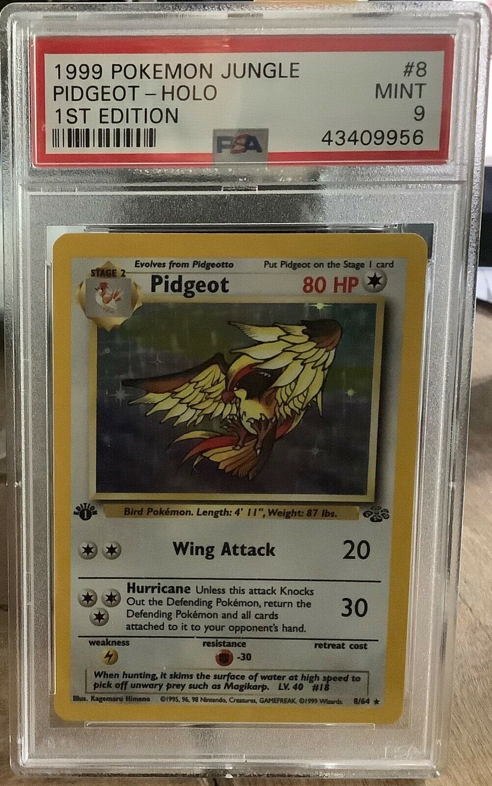 1999 Pokemon Jungle 1st Edition  no8 Pidgeot Holo  PSA9 Mint