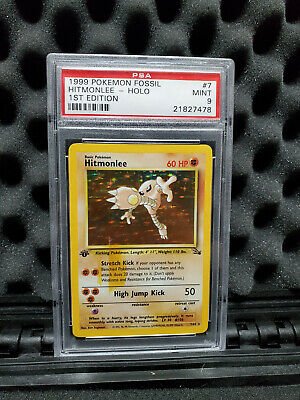 Stain  Error  PSA 9 1st Edition Hitmonlee Holo Rare 7 Fossil Mint Pokemon