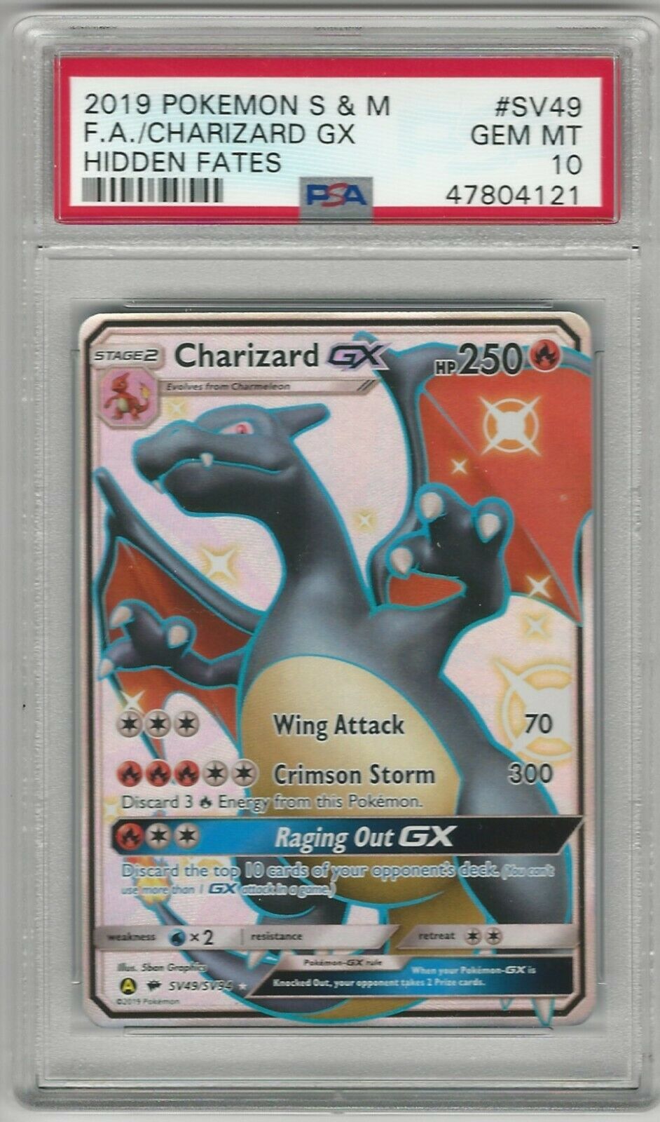 2019 Pokemon Sun  Moon Hidden Fates Full Art Charizard GX SV49 PSA 10 GEM MINT