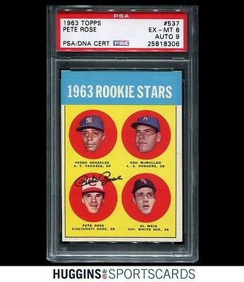 1963 TOPPS 537 PETE ROSE SIGNED RC ROOKIE PSA 6 PSADNA 9 CERT AUTO AUTOGRAPH