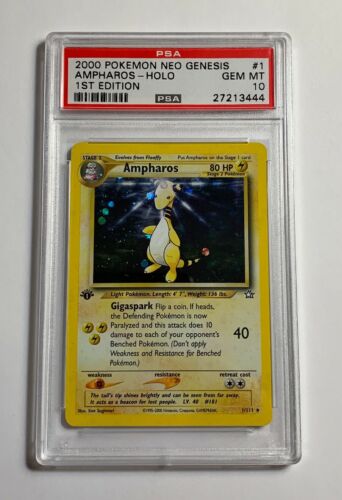 PSA 10 GEM MINT 1st edition Ampharos 1111 Neo Genesis HOLO RARE Pokemon Card