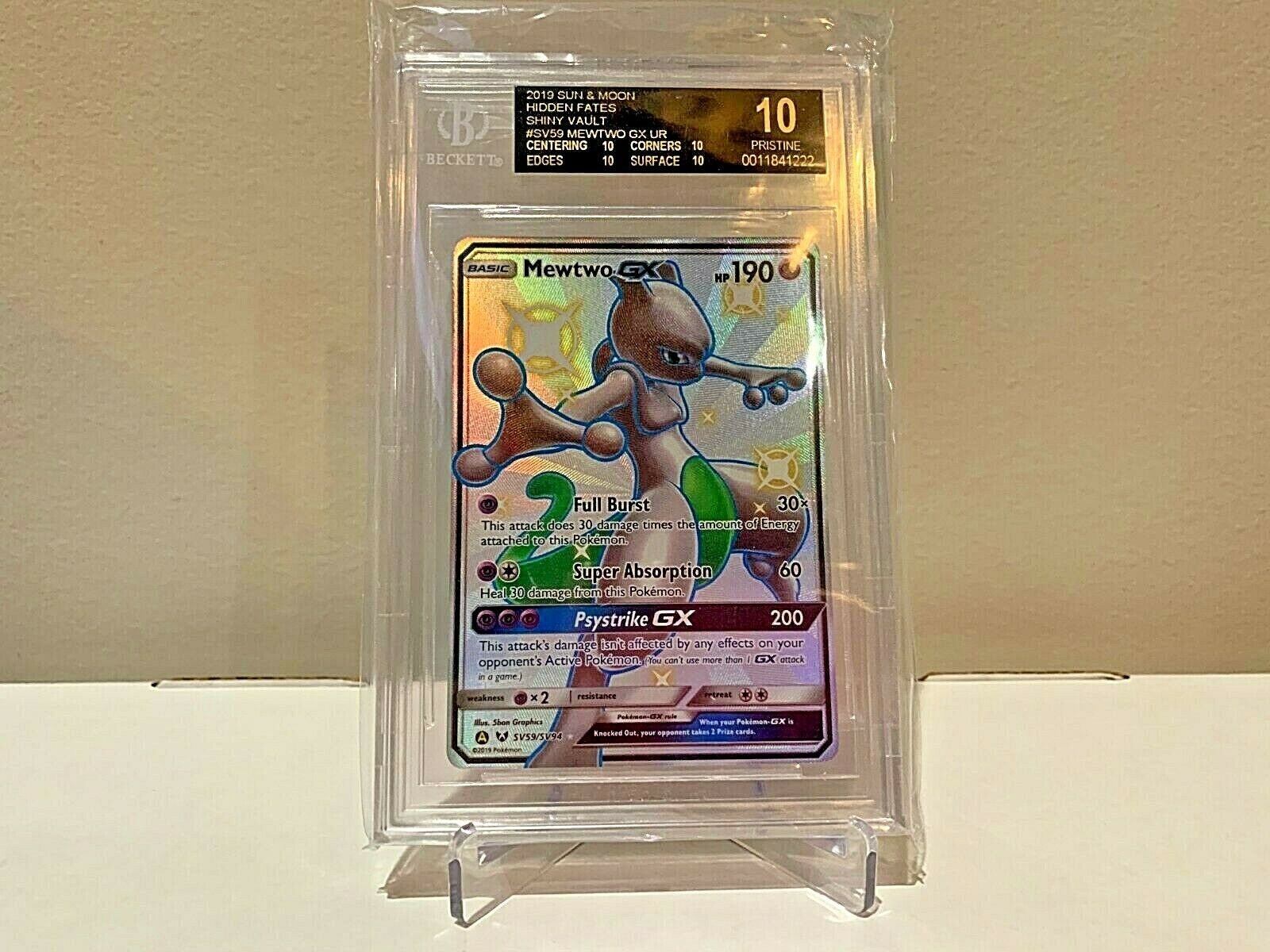 BLACK LABEL Pokemon MEWTWO GX sv59 Hidden Fates BGS 10 PSA 10