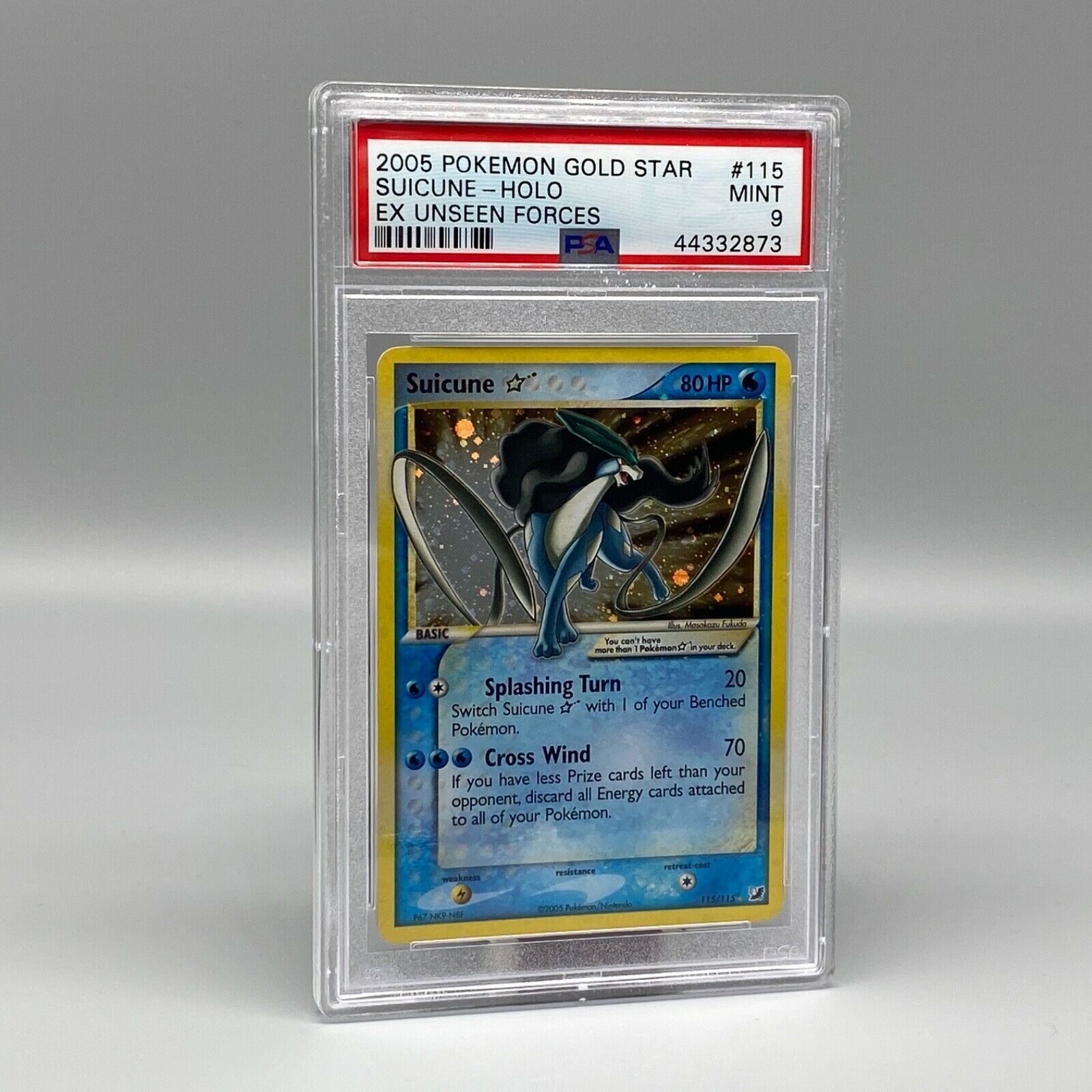 Carte POKEMON  Suicune  Gold Star  115115  EX Unseen Forces  PSA PCA 9