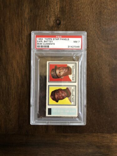 1962 Topps Stamp Panel Earl Battey Bob Clemente Psa 7 Low Pop MLB Baseball