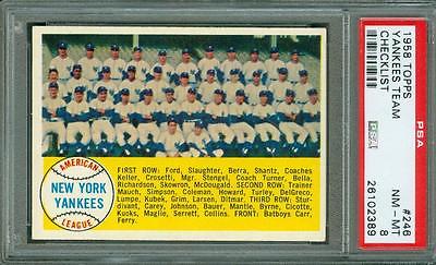 1958 Topps Checklist Yankees Team 246 PSA 8 Only 4 PSA 9 No PSA 10