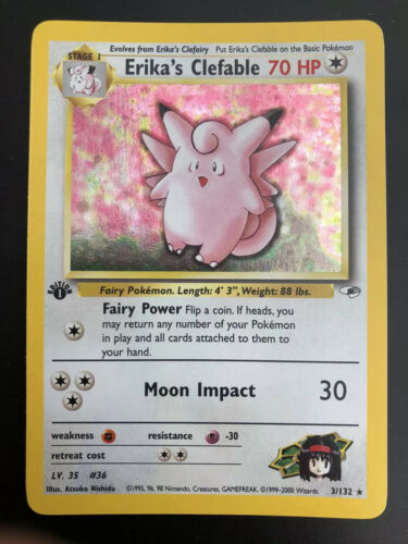 Pokemon Card  Gym Heroes Erikas Clefable 1st Edition Holo 3132 Mint PSA 