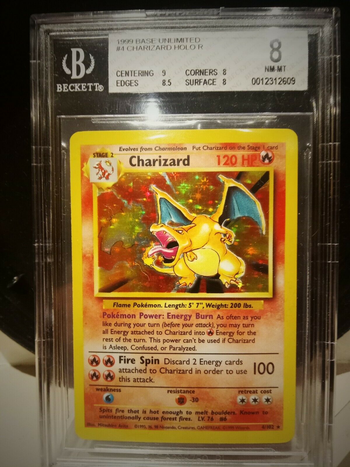 1999 Base Unlimited 4 Charizard Holo BGS 8 Mint NM pokemon regrade PSA 9 