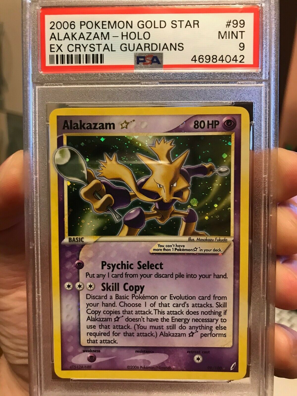 GOLD STAR ALAKAZAM 99 HOLO Pokemon EX CRYSTAL GUARDIA PSA 9  MINT 46984042