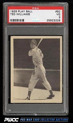 1939 Play Ball Ted Williams ROOKIE RC 92 PSA 3 VG PWCC