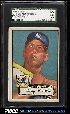 1952 Topps Mickey Mantle 311 SGC 3545 VG PWCC