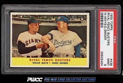 1958 Topps Willie Mays  Duke Snider RIVAL FENCE BUSTERS 436 PSA 9 MINT PWCC