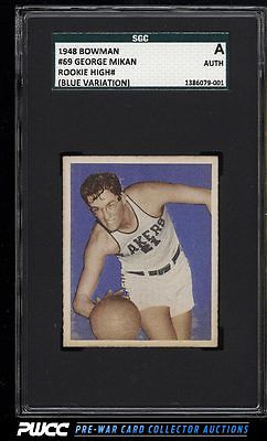 1948 Bowman Basketball George Mikan ROOKIE BLUE VARIATION 69 SGC AUTH PWCC