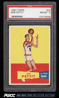1957 Topps Basketball Bob Pettit ROOKIE RC 24 PSA 8 NMMT PWCC