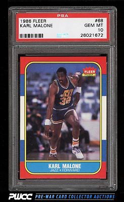 1986 Fleer Basketball Karl Malone ROOKIE RC 68 PSA 10 GEM MINT PWCC