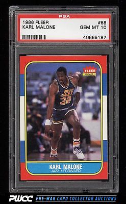 1986 Fleer Basketball Karl Malone ROOKIE RC 68 PSA 10 GEM MINT PWCC