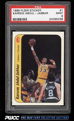 1986 Fleer Sticker Kareem AbdulJabbar 1 PSA 9 MINT PWCC