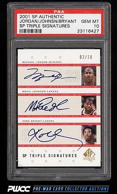 2001 SP Authentic Triple Michael Jordan Kobe Bryant Magic AUTO 10 PSA 10 PWCC