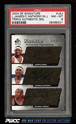 2004 SP Triple LeBron James Michael Jordan Carmelo Anthony AUTO 25 PSA 8 PWCC