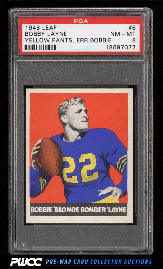 1948 Leaf Football Bobby Layne ROOKIE RC 6 PSA 8 NMMT PWCC