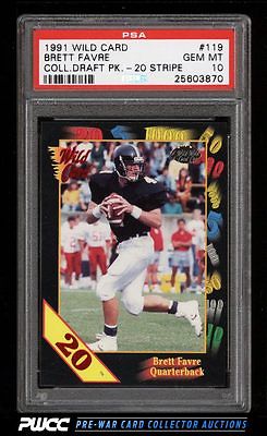 1991 Wild Card Draft 20 Stripe Brett Favre ROOKIE RC 119 PSA 10 GEM MINT PWCC