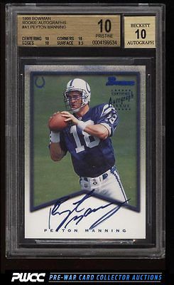 1998 Bowman Certified Blue Peyton Manning ROOKIE AUTO A1 BGS 10 PRISTINE PWCC