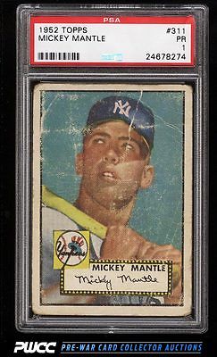 1952 Topps Mickey Mantle 311 PSA 1 PR PWCC