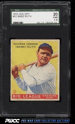 1933 Goudey Babe Ruth 53 SGC 1520 FR PWCC