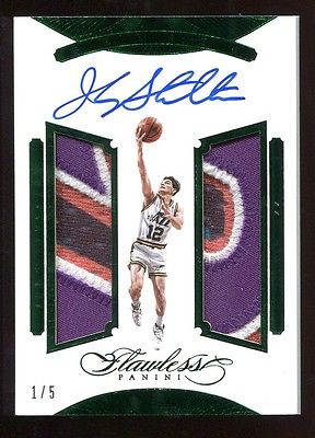 JOHN STOCKTON 201516 Flawless Greats Dual SICK Patch AUTO Emerald 15  FIRST