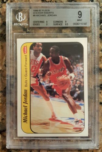 198687 Michael Jordan Fleer Sticker Rookie 8 BGS 9 9 9 9 85 CENTERED MINT