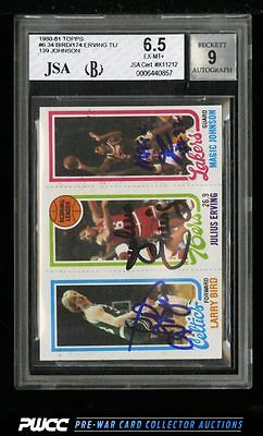 1980 Topps BBall Erving Larry Bird Magic Johnson ROOKIE AUTO BGS 65 COA PWCC