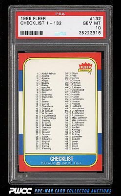 1986 Fleer Basketball SETBREAK Checklist 1132 132 PSA 10 GEM MINT PWCC