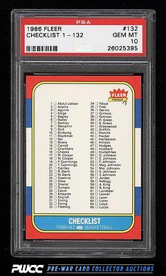 1986 Fleer Basketball Checklist 1132 132 PSA 10 GEM MINT PWCC