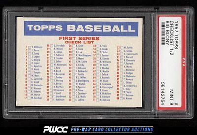 1957 Topps SETBREAK Checklist 12 BIG BLONY PSA 9 MINT PWCC