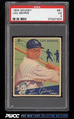 1934 Goudey Lou Gehrig 61 PSA 3 VG PWCC