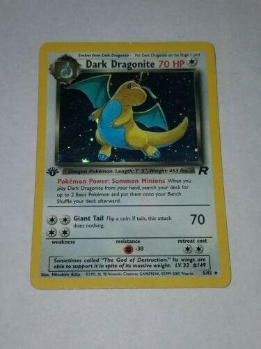 RARE FIRST EDITION DARK DRAGONITE POKEMON CARD TEAM ROCKET HOLO 582 1st ED