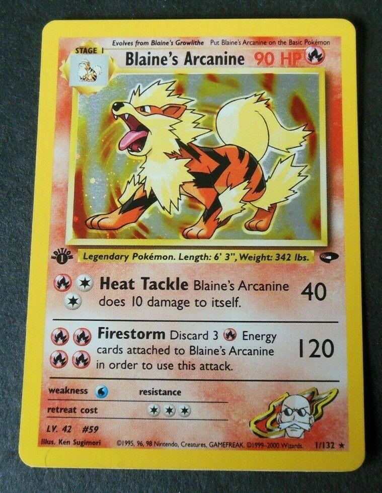 POKEMON 1ST EDITION GYM CHALLENGE BLAINES ARCANINE HOLOFOIL CARD 1132 Mint