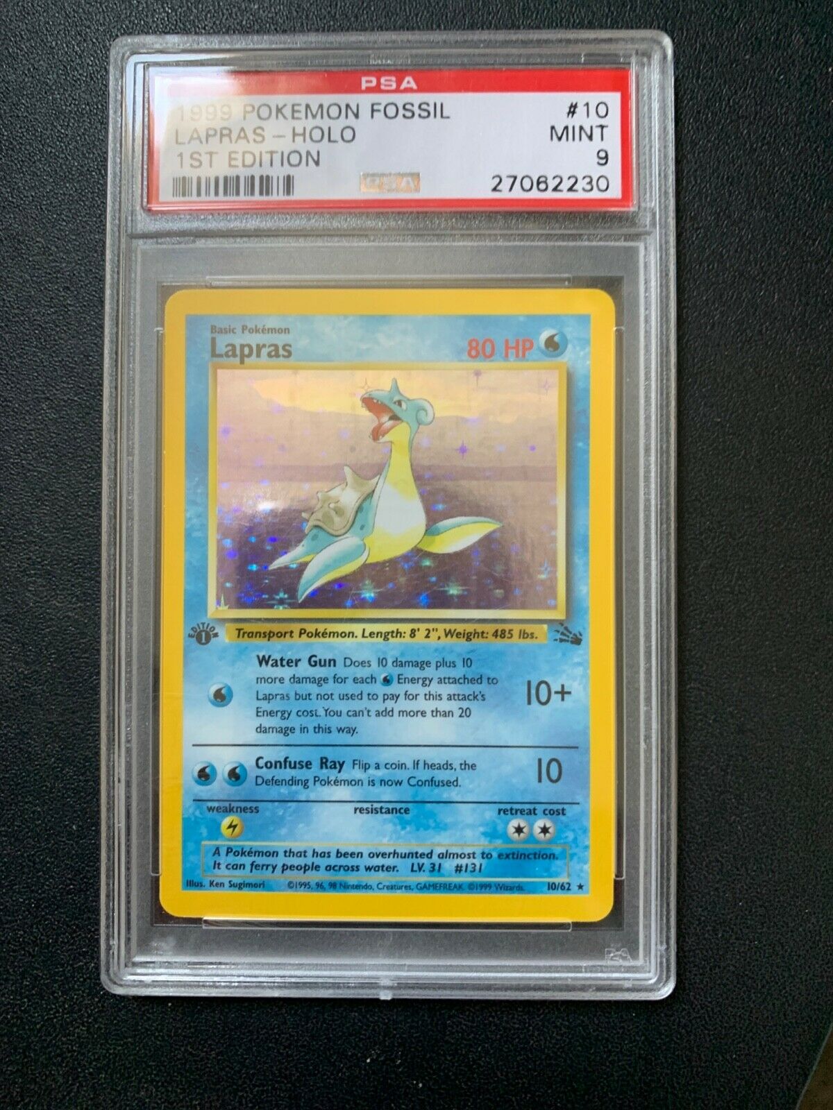 PSA 9 Mint 1st Edition Fossil Holo Lapras Pokemon Card 1062