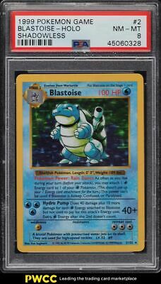 1999 Pokemon Game Shadowless Holo Blastoise 2 PSA 8 NMMT