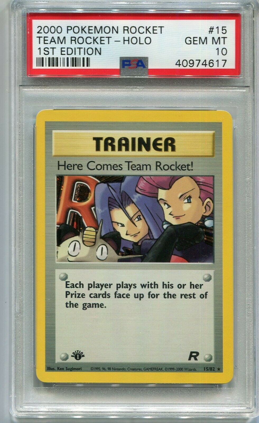 Pokemon Card 1st Edition Here Comes Team Rocket Holo 1582 PSA 10 Gem Mint