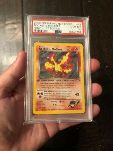 Rockets Moltres Holo 2000 Pokemon Gym Heroes 1st Edition First Card 12 PSA 10