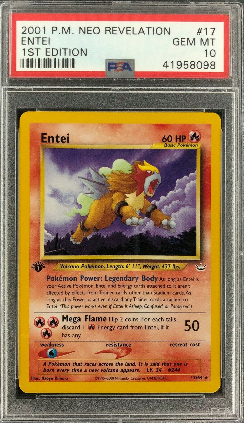 1st Edition Neo Revelation Entei Pokemon Card Mint PSA 10