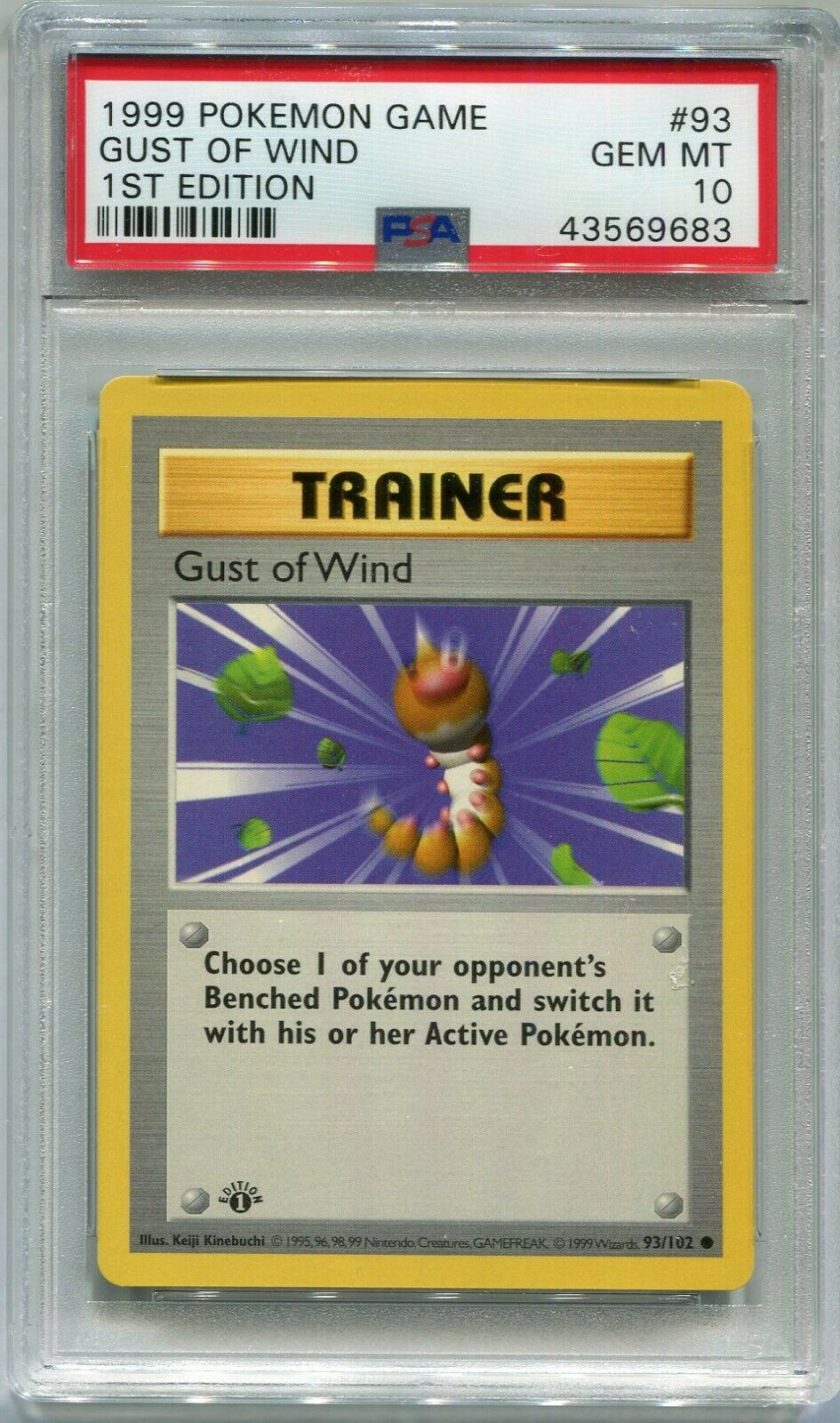 Pokemon Card 1st Edition Shadowless Gust of Wind Base 93102 PSA 10 Gem Mint