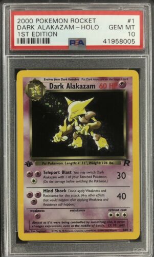 1st Edition Team Rocket Dark Alakazam Holo Pokemon Card Mint PSA 10