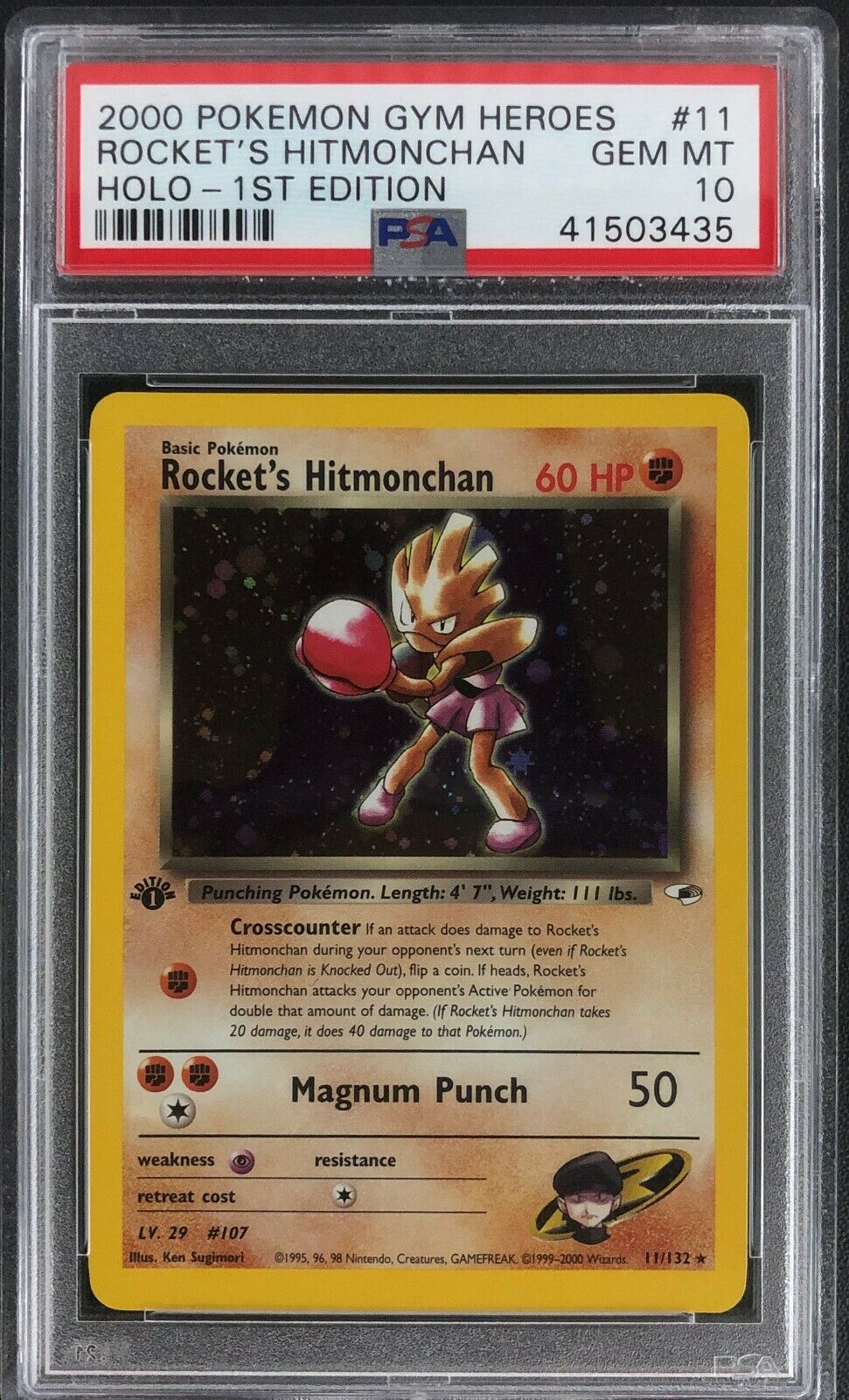 1st Edition Gym Heroes Rockets Hitmonchan Holo Pokemon Card Mint PSA 10