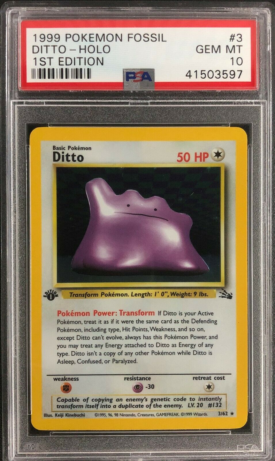 1st Edition Fossil Ditto Holo Pokemon Card Mint PSA 10