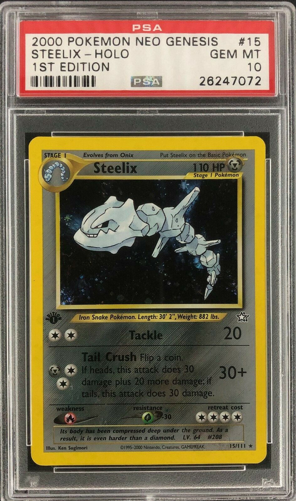 1st Edition Neo Genesis Steelix Holo Pokemon Card Mint PSA 10