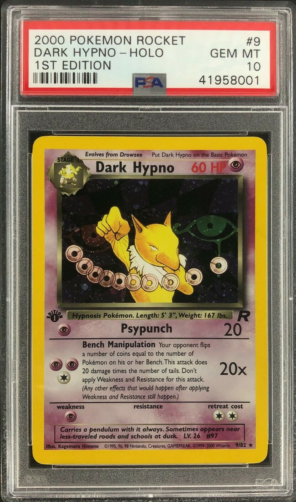 1st Edition Team Rocket Dark Hypno Holo Pokemon Card Mint PSA 10