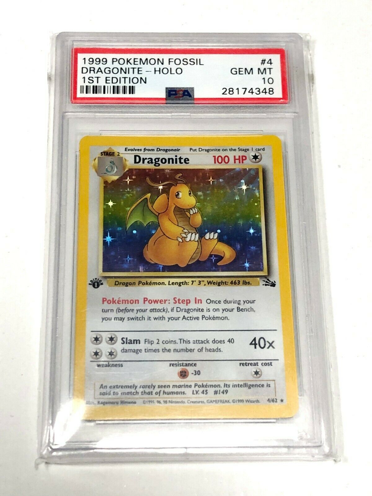 1999 Pokemon Fossil Dragonite 1st First Edition PSA 10 Card Holo GEM MINT