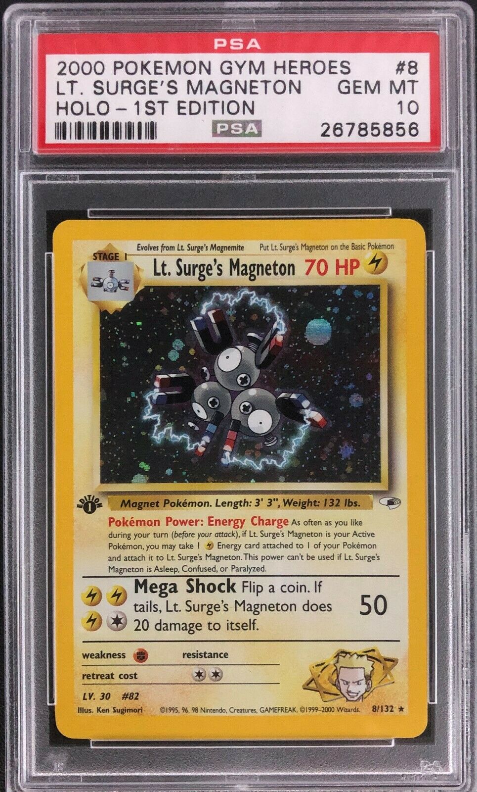 1st Edition Gym Heroes Lt Surges Magneton Holo Pokemon Card Mint PSA 10